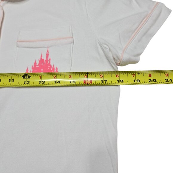 Disney Parks Pajama Top Womens Small White Pink Castle Stretch Sleepwear Shirt - Picture 4 of 13